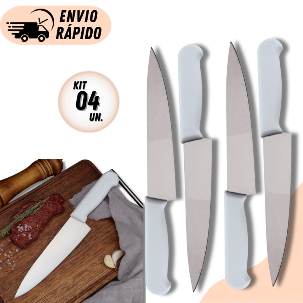 Kit 4 ou 2 Faca Aço Grande Inox Premium 8 Polegadas Original Line Utensilio Carnes Legumes e Frutas Cozinha Peixe