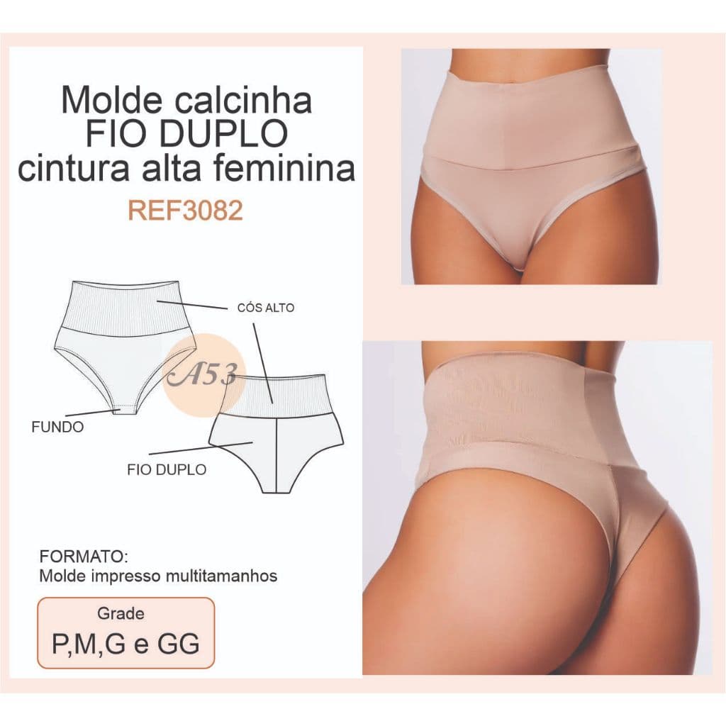 REF3082 Molde Calcinha Fio Duplo Cintura Alta Feminina P M G GG MULTITAMANHOS