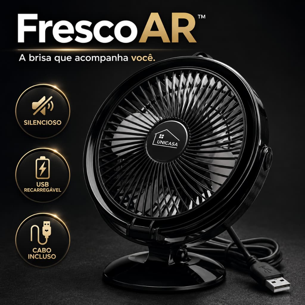 Ventilador Portátil Silencioso Usb Compacto Mesa Recarregável Turbo giratorio potente preto