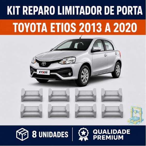 Kit Reparo Limitador Porta Toyota Etios 2013 a 2020 - 4 Portas - 8 Peças Plástico Resistente