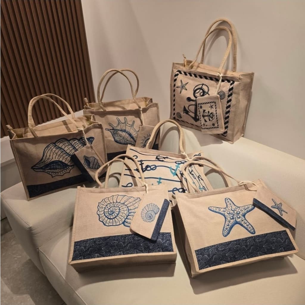 Bolsa Juta Marinheiro Feminina Praia Sol Com Mini Necessaire Mar Estampas Variadas Linda