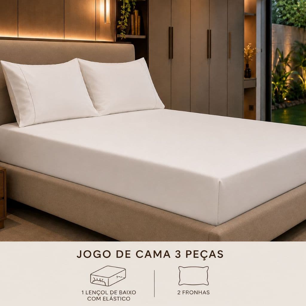 Jogo de Cama Super King 3pçs ( Lençol de Elástico com 40 cm alt + Fronhas) 600 Fios Aveludado