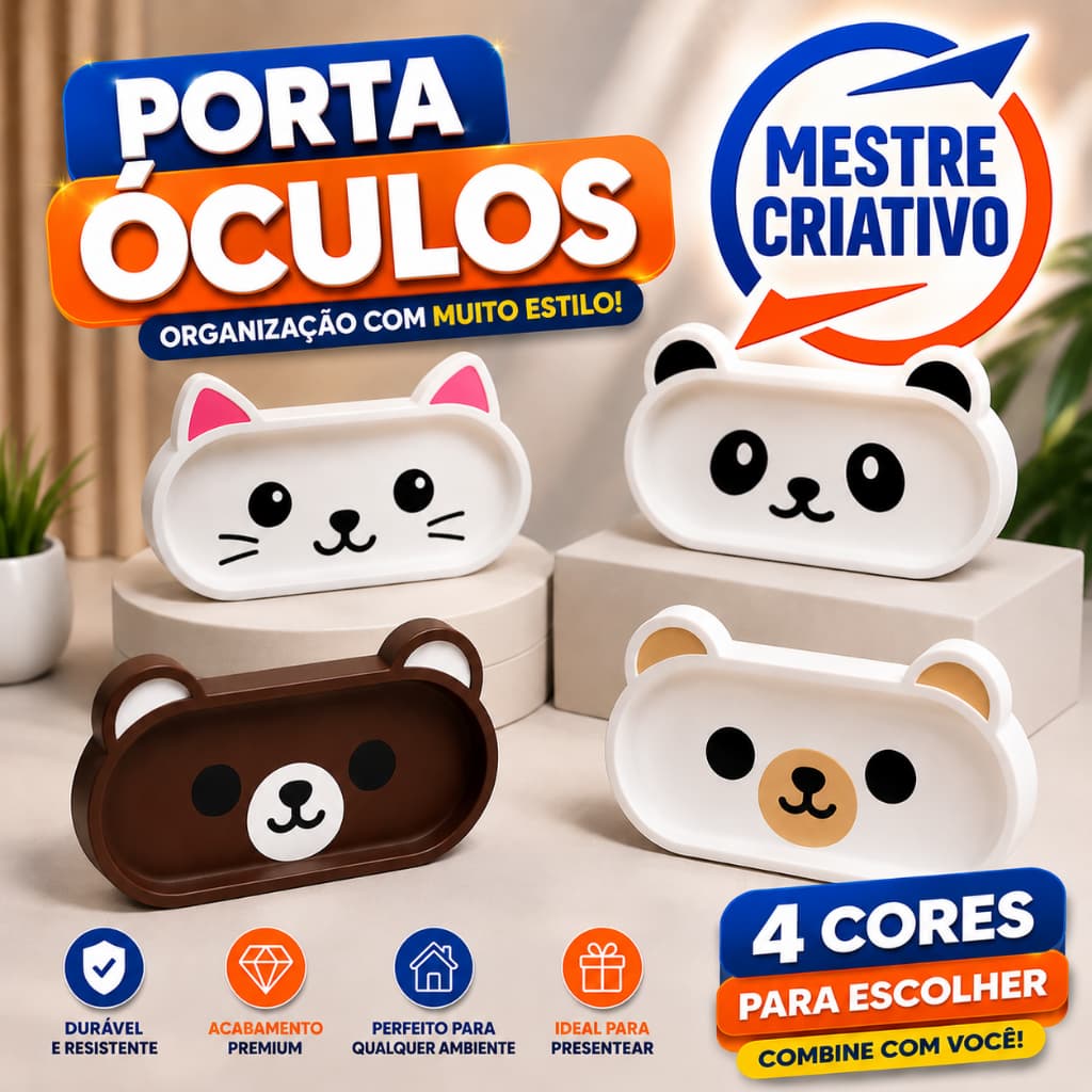 Porta Óculos Decorativo de Animais 3D – Gato, Panda e Ursos Suporte Criativo para Óculos de Mesa