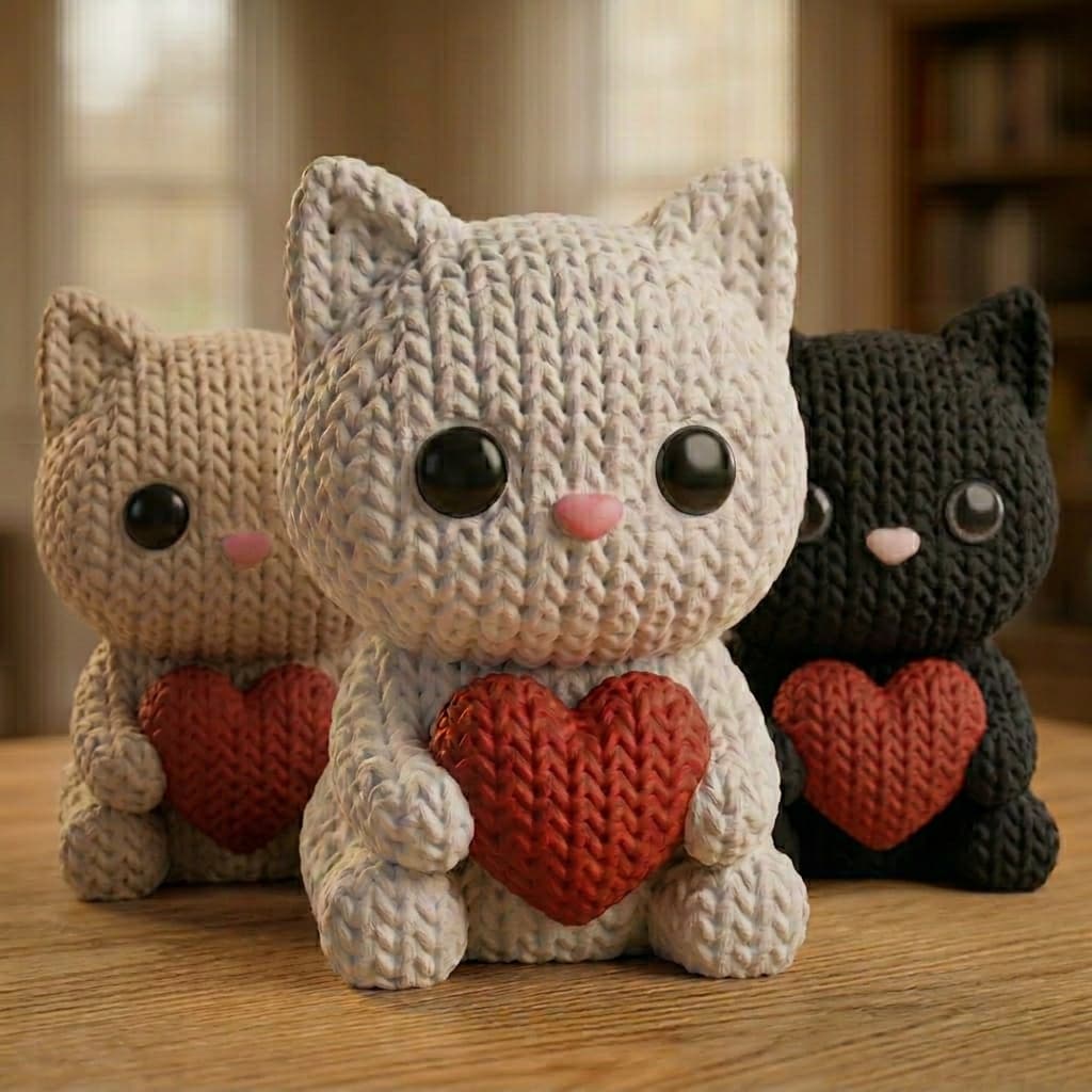 Gatinho Decorativo com Coração em Impressão 3D – Presente Fofo, Decoração para Quarto e Sala