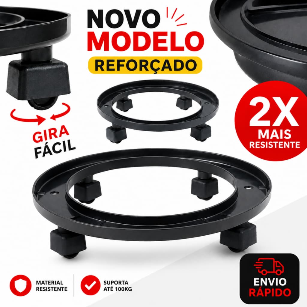 Suporte para Botijão de Gás com Rodinhas Preto Base para Botijão Vaso de Plantas