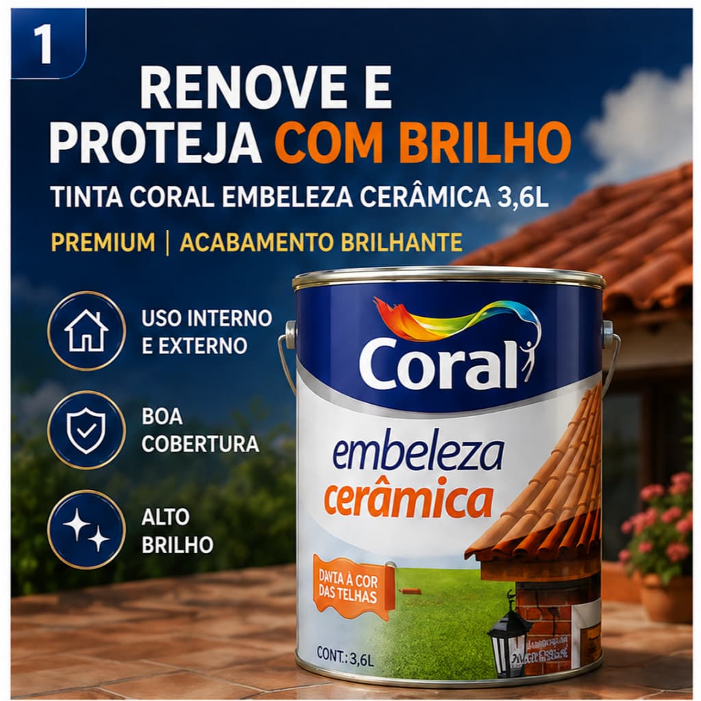 Tinta Coral Embeleza Cerâmica 3,6L Premium Brilhante Para Telhas Tijolos E Cerâmicas Porosas