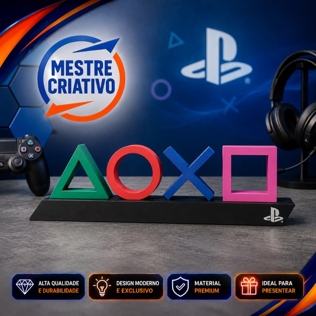 Letreiro Gamer PlayStation – Decoração Geek para Setup 3D Colorido - Decoração - Setup Gamer
