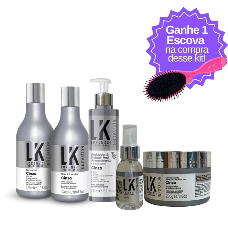 Kit Cinza Completo para Cabelos Grisalhos (5 produtos) Lokenzzi Lançamento