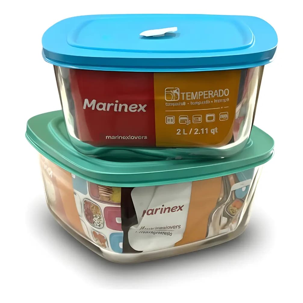 Conjunto 2 Potes Vidro 2l Facilita Vap Marinex Com Tampa