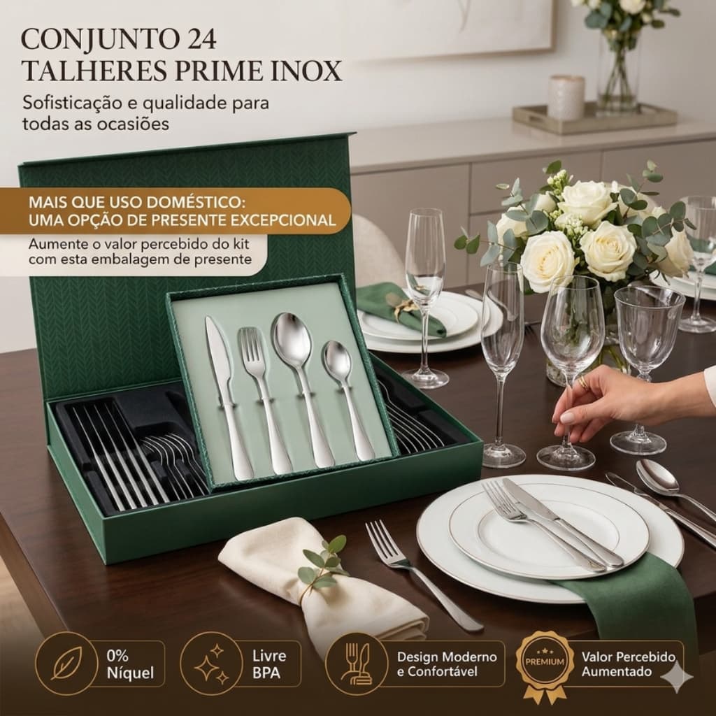 Faqueiro 24 talheres prime inox design garfos facas colheres sofisticação resistente durável