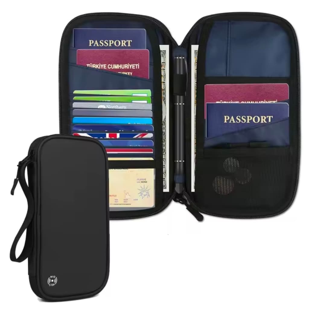 Organizador de Documentos e Passaporte com Proteção RFID Carteira Porta Passaporte E Documentos Ideal Para Viagens