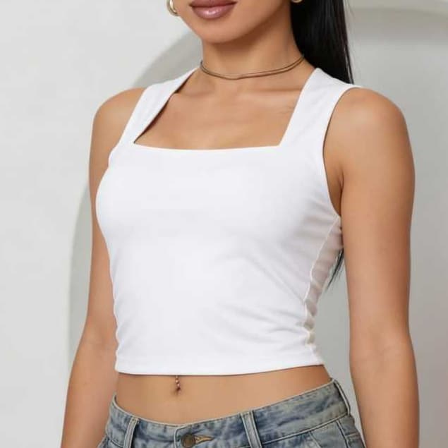 Cropped Decote Quadrado Feminino Blusinha Regata Suplex Modelador Elegante Alça Larga Não Deforma