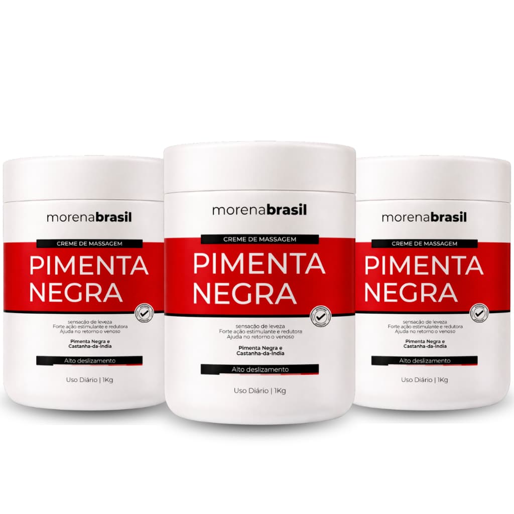 Kit 3x Creme de Massagem Profissional Pimenta Negra - Ação Estimulante e Redutora