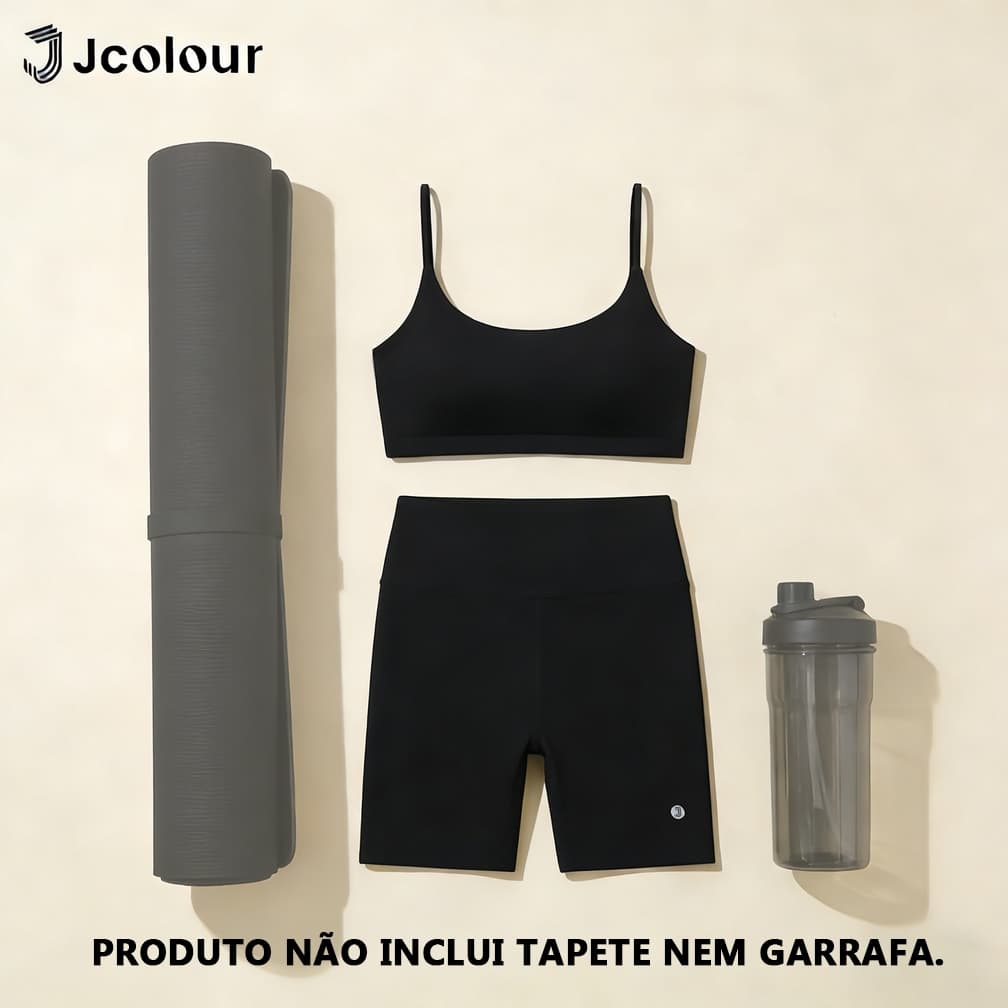 Jcolour Kit 2 peças - Conjunto Academia Feminino Top + Short Fitness Roupa Levanta Bumbum/ Esportivo/yoga