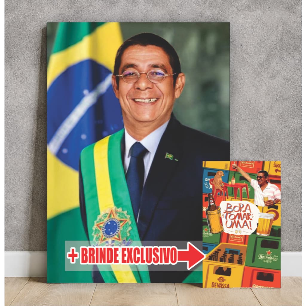 Placa Decorativa + SUPER BRINDE Zeca Pagodinho Presidente Brasil 27X18cm - Decoração Parede Cerveja