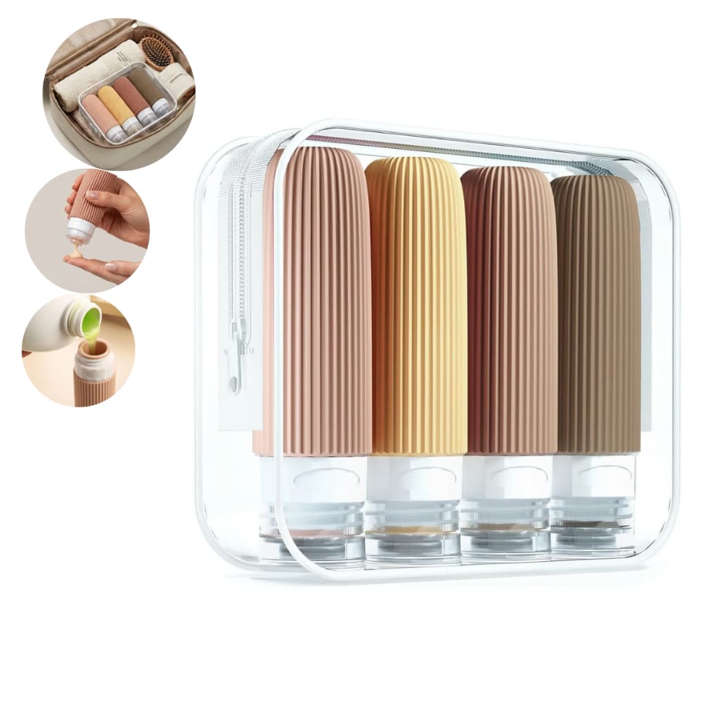 Kit Frascos Para Viagem 4 Peças Porta Shampoo E Cremes Bege