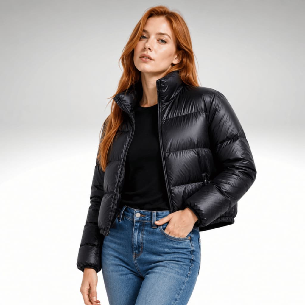 Jaqueta Puffer Feminino De Poliamida Com Bolsos e Variações de Cores