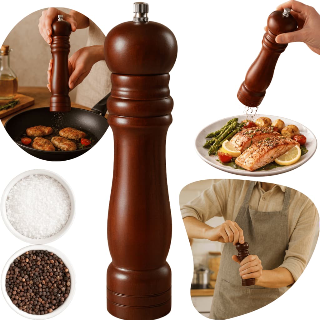 Moedor Temperos Madeira Escura Longo Grande 25cm Cerâmica Pimentas Secas Moagem Manual Especiarias