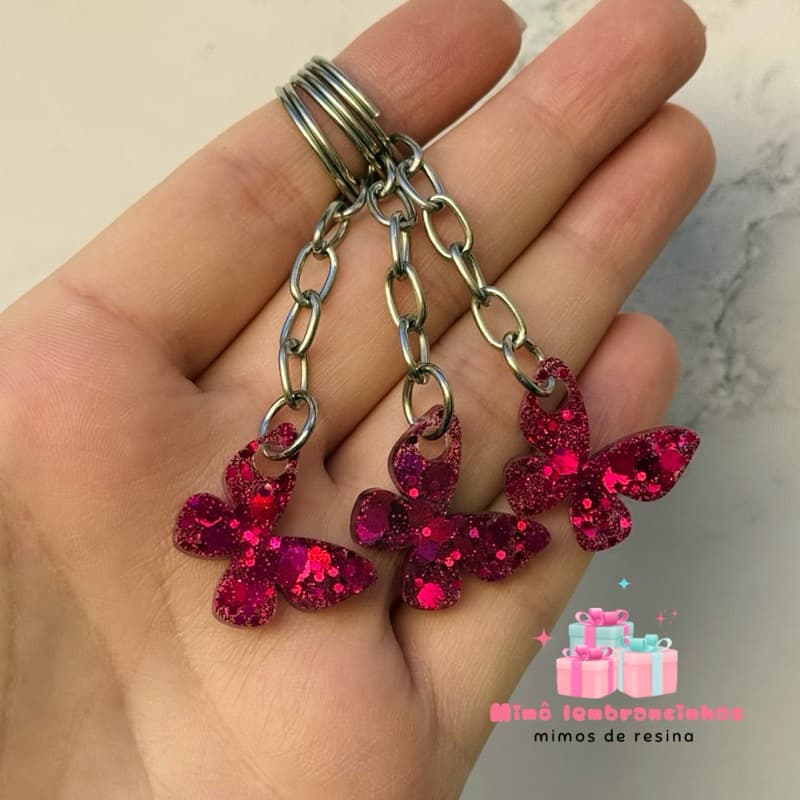 Mini chaveiro borboleta em resina | Lembrancinha de aniversário e festa | Kit 10 a 30 unidades