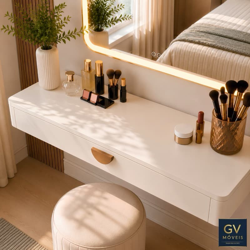 Penteadeira 120 cm Suspensa para Quarto, Closet e Salão de Beleza 100% MDF - Ideal p/ Maquiagem