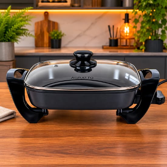 Panela Frigideira Elétrica Antiaderente 4,6 Litros 30cm Tampa de Vidro Cozinha Rápida e Sem Grudar
