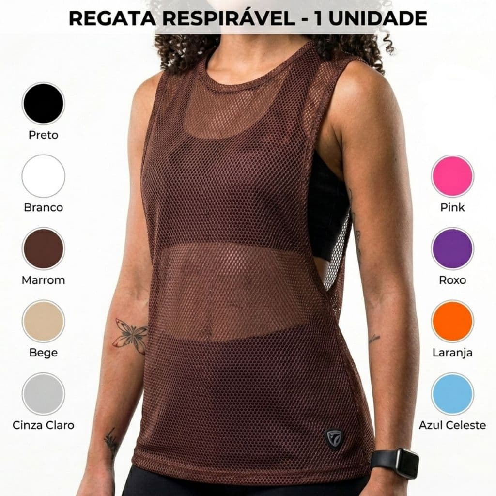 CAMISETA REGATA BLUSA FEMININA TELA TULE TRANSPARENTE DE ACADEMIA FITNESS TREINO SOBREPOSIÇÃO
