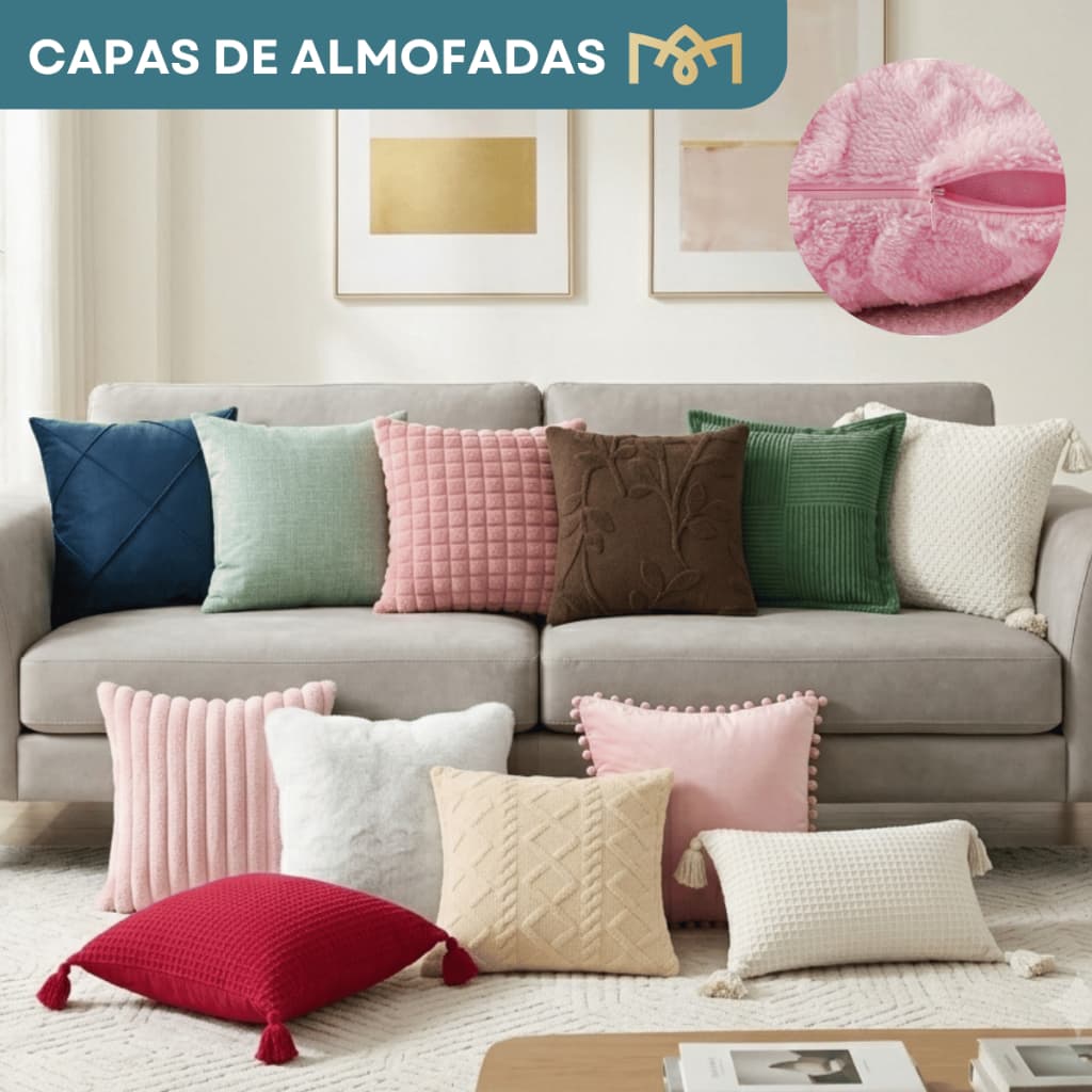 Kit 4 Capa Almofada Decoração Tecido Pelúcia Suede 40x40 e 45x45 Toque Macio Zíper Cama Sofá Premium