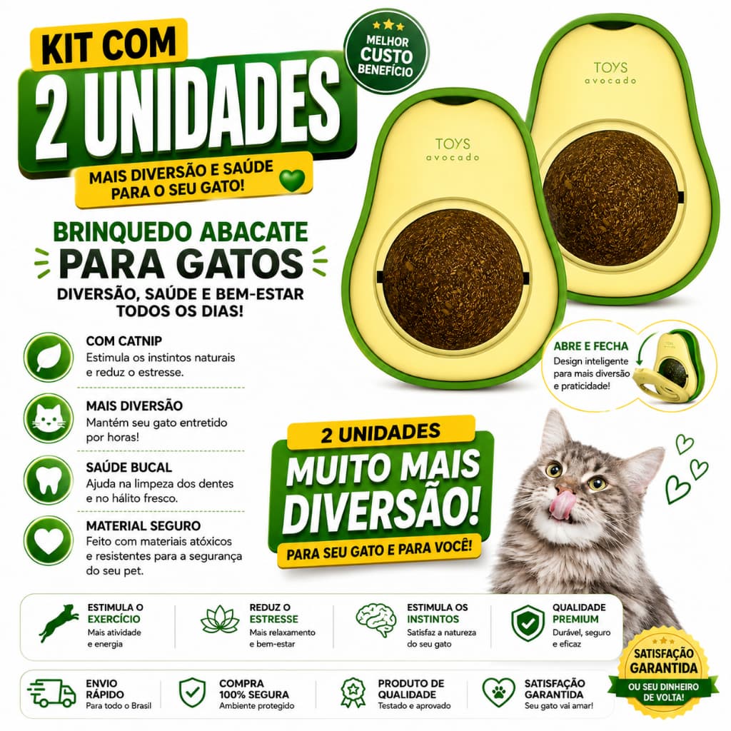 2 Brinquedos Para Gatos Com Catnip Erva Gato Natural Para lamber Abacate