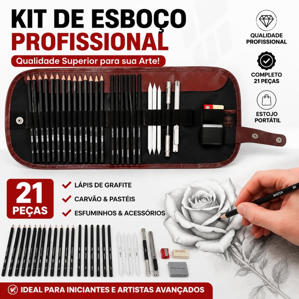 Kit 28 Peças Lápis Grafite Carvão Apagável Desenho Profissional Material Arte S751