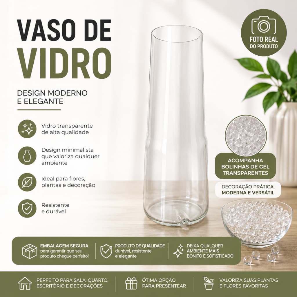 Kit Bolinhas De Gel Transparente Para Flores Mais Vaso De Vidro Reciclado Decorativo Decoração Casa