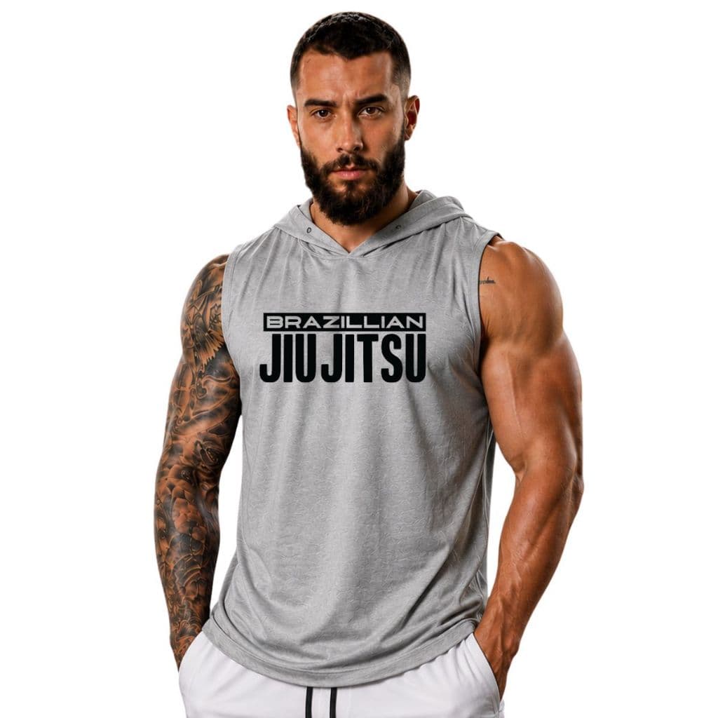 Regata Masculina Com Capuz Jiu Jitsu Artes Marciais Camiseta Sem Manga Longline