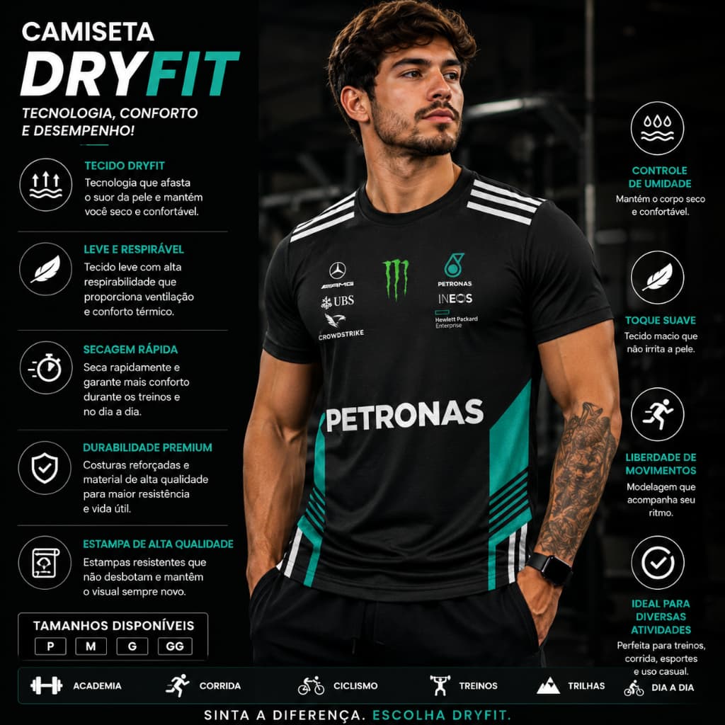 Camiseta Masculina Estampada Formula 1 Dryfit Premium Envio imediato