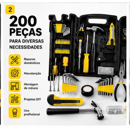 Kit Ferramentas Completo 200 Pecas Maleta Organizador Resistente Preto Pratico Profissional