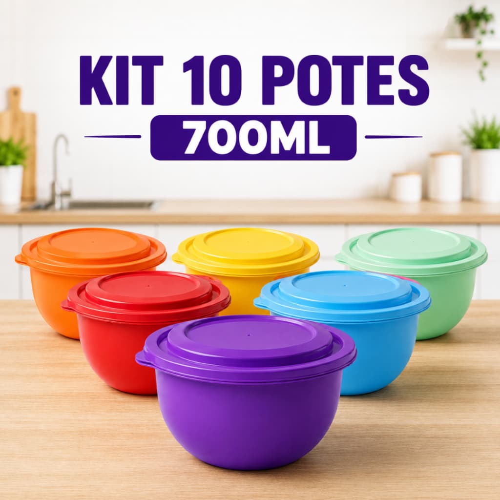 Kit Potes Redondos 700ml 10 Peças Vasilha Hermética com Tampa Ideal Para Armazenar Alimentos Cozinha