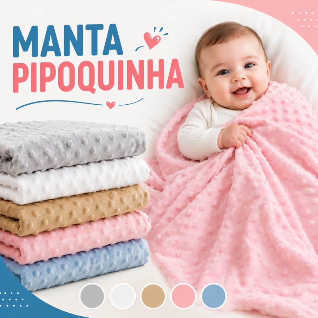 Manta Bebê Pipoquinha 100x75 cm Super Macia Para Berço E Carrinho