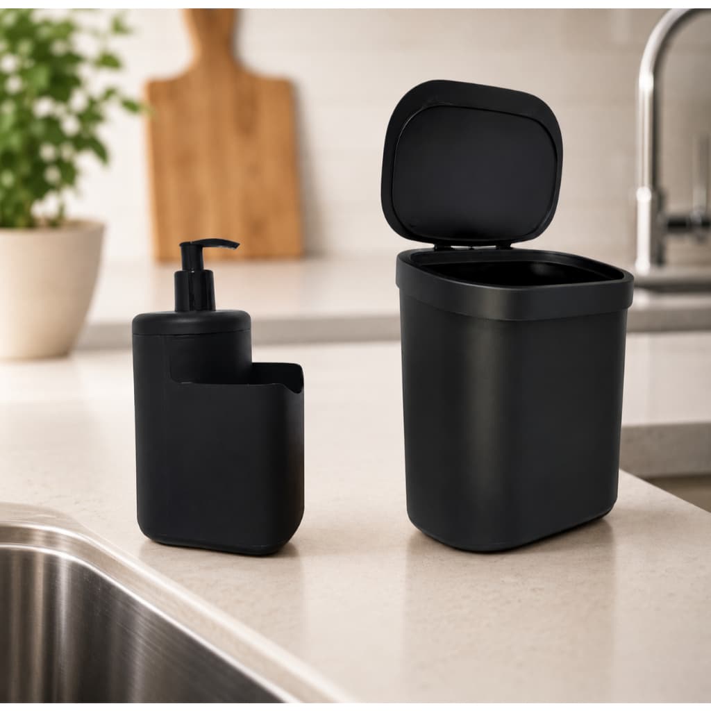 KIT Lixeira de cozinha com Dispenser Detergente 500ML Suporte bucha