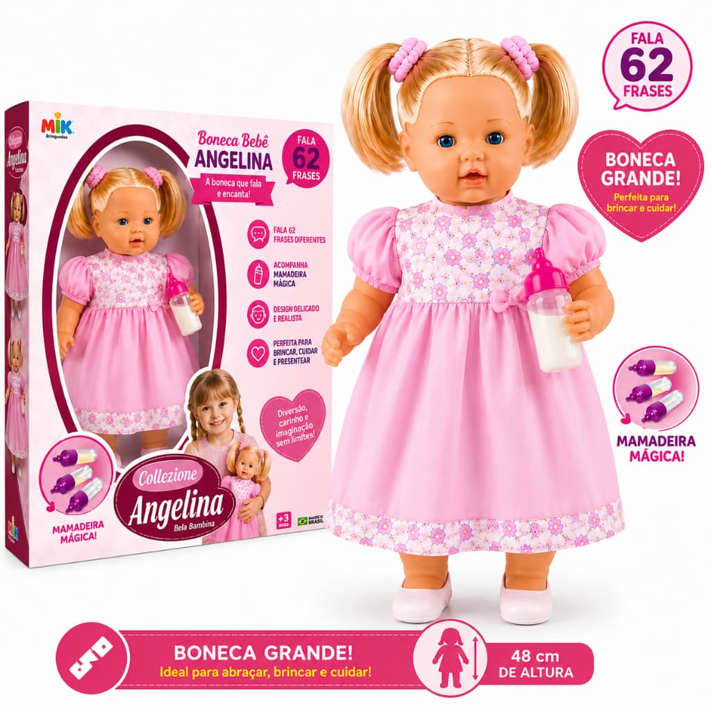 Angelina Loira Fala 62 Frases Boneca Com Mamadeira Mágica Brinquedo Menina - Milk -