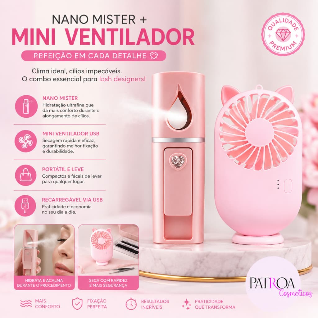 Nano Mister + Mini Ventilador Usb Alongamento De Cilios