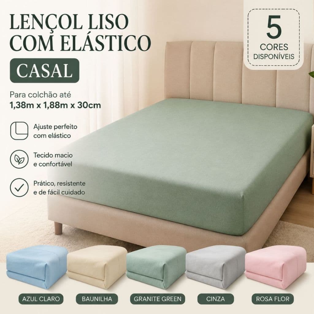 Lençol Com Elástico Cama Casal Adulto Liso Avulso Malha Macia 100% Algodão