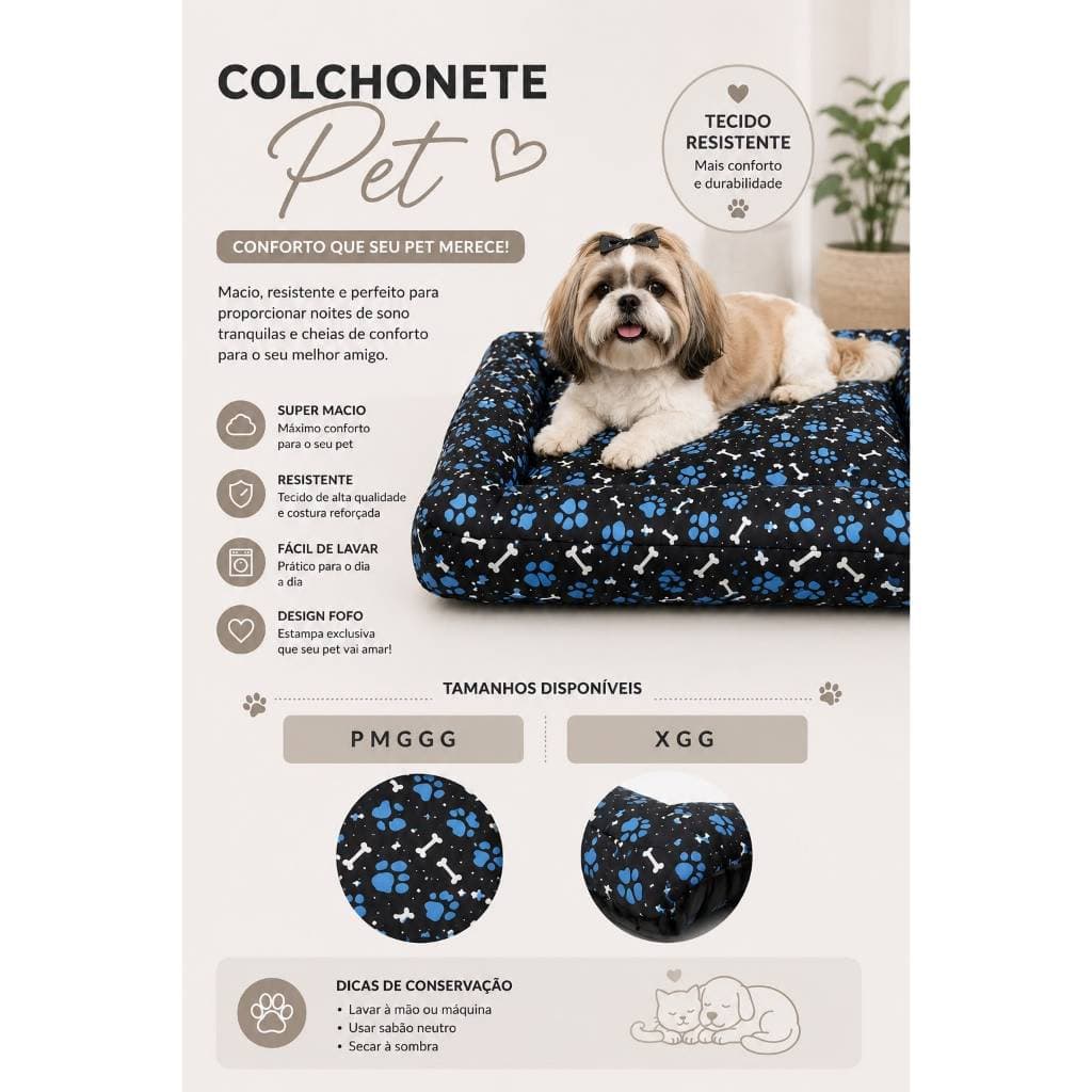 Cama Colchonete Almofada para Cachorro ou Gato Caminha Pet - Muito Confortável
