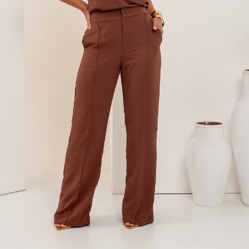 Calça Feminina Air Flow Social Trabalho Casual com Elástico na Costa Botão Encapado Forrada
