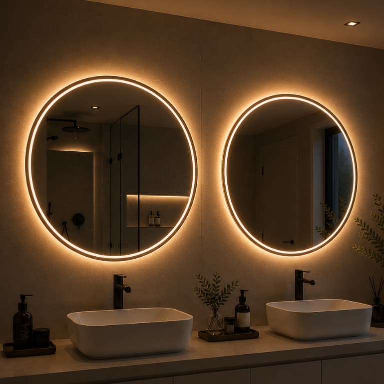 Kit com 2 Espelhos de Led 3 Cores Redondo 60x60cm Jateado Botão Touch Premium Entrega Rapida