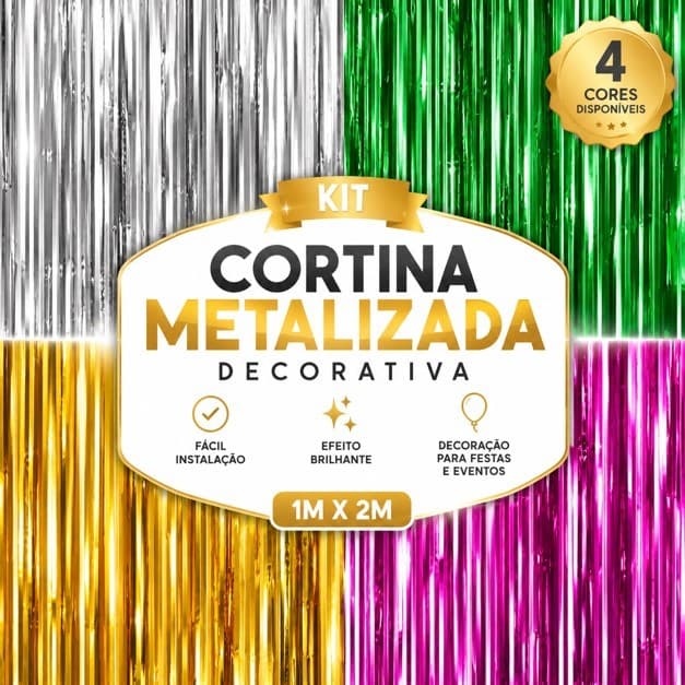 Kit 3 Cortina Metalizada Decoração 1x2m Prata Festa Evento Parede Fundo Festas Decorações Painel