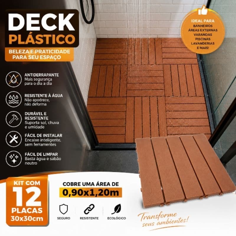 KIT 12 un Deck textura madeira plástico encaixe modular Decks Piscina Jardim Banheiro Sauna