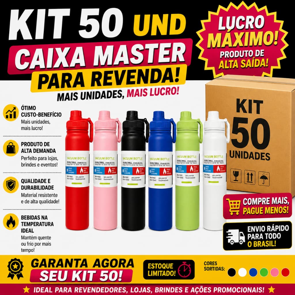 Kit 50 Garrafa Squeeze Térmica 800ml 1000ml Inox 304 Atacado Revenda  Preço de Fábrica