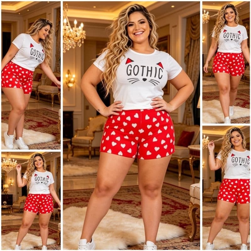 Conjuntos Femininos Plus Size com lycra Short Doll e blusa feminina 48/50/52 Promoção