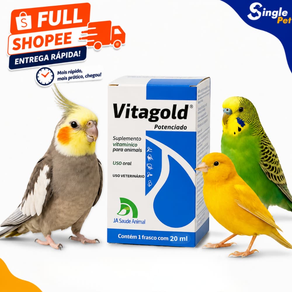 Vitagold Potenciado 20ml Suplemento Vitamínico em gotas para Pássaros e Animais - Vitamina Pet