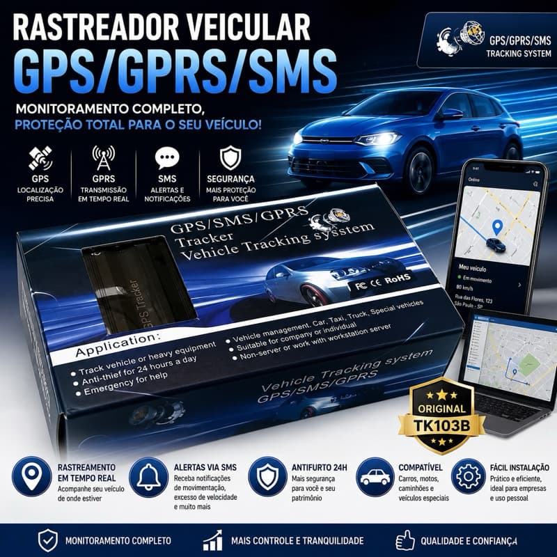 Rastreador Veicular GPS/SMS/GPRS TK103b Original - Sistema de Rastreamento de Veículos