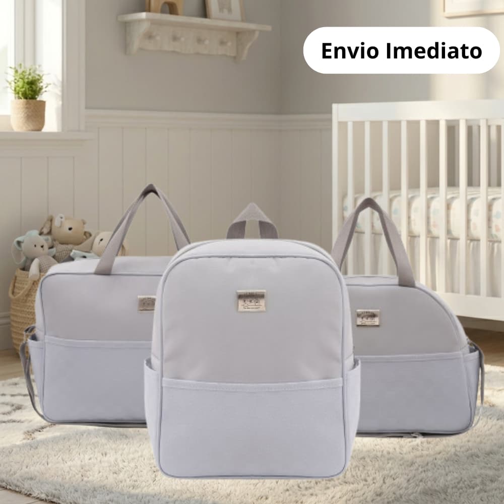 Kit Maternidade Big Bag Baby Clean Cinza e Azul 3 peças + Trocador