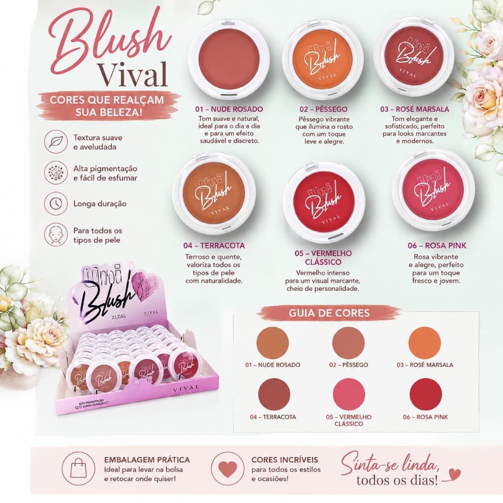 Blush Facial Compacto Vivai com Alta Cobertura e Longa Duração